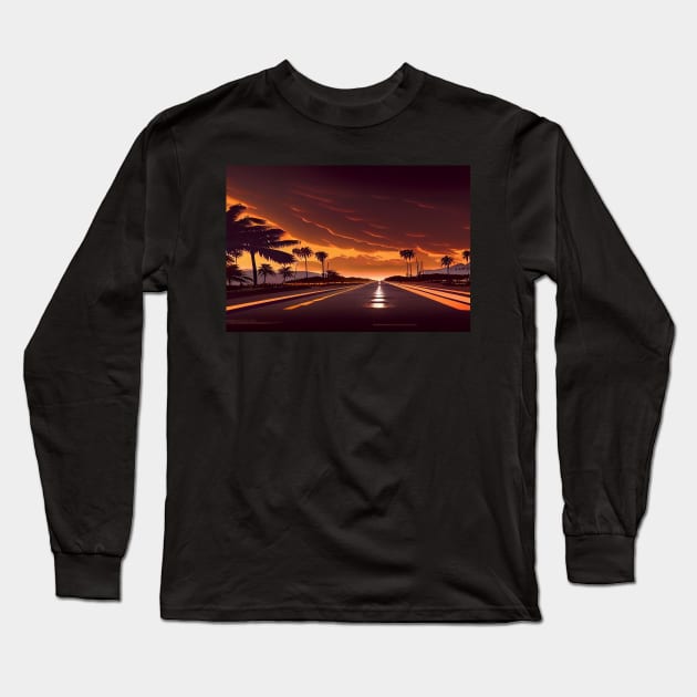 In To The Sunset On The Road To Fantasy Island / Abstract And Surreal Unwind Art Long Sleeve T-Shirt by Unwind-Art-Work